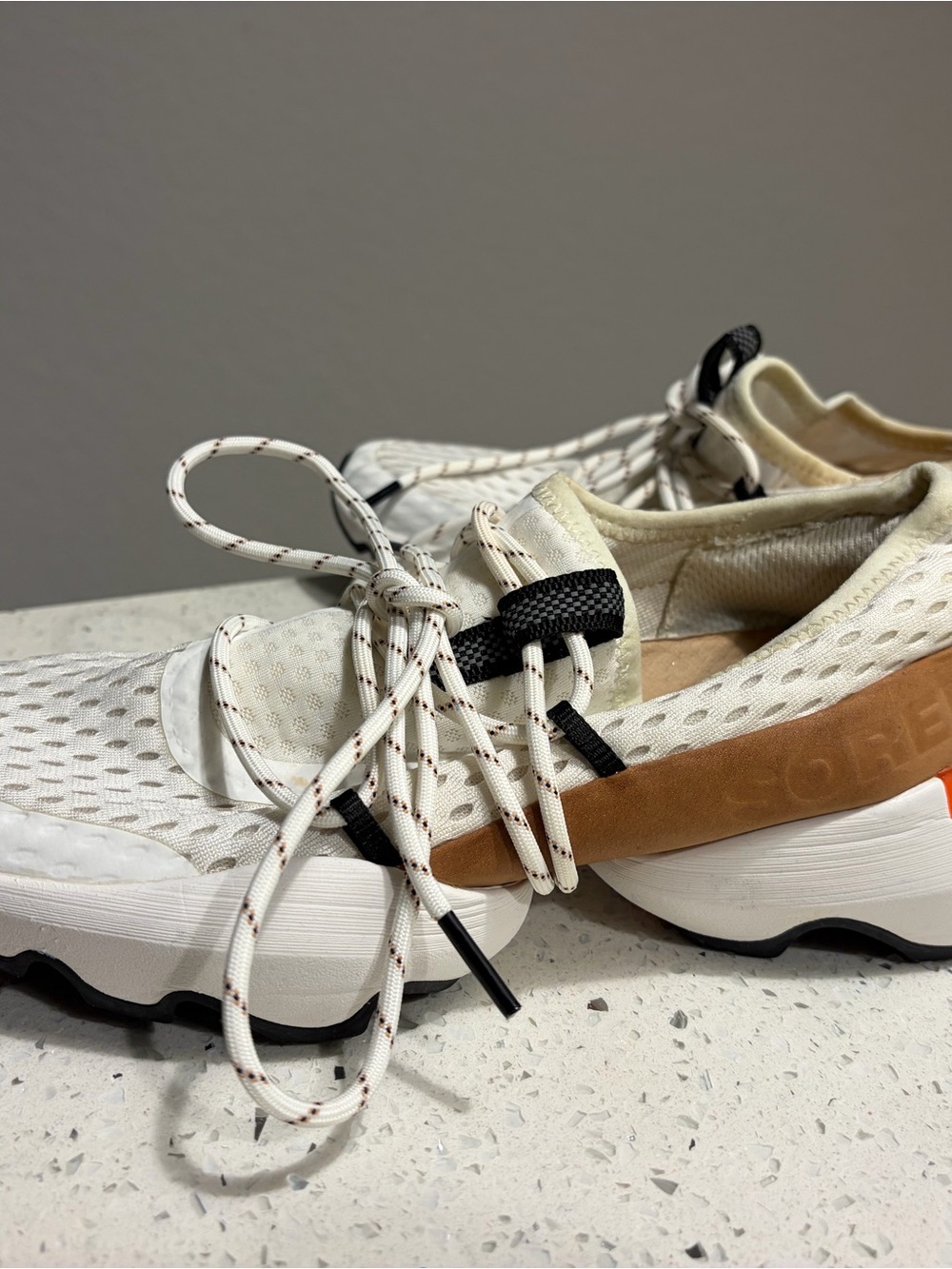 SOREL White Mesh Athletic Sneakers with Tan Accent